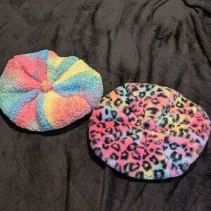 NWOT Set of 2 Colorful Rainbow Fuzzy Furry Berets